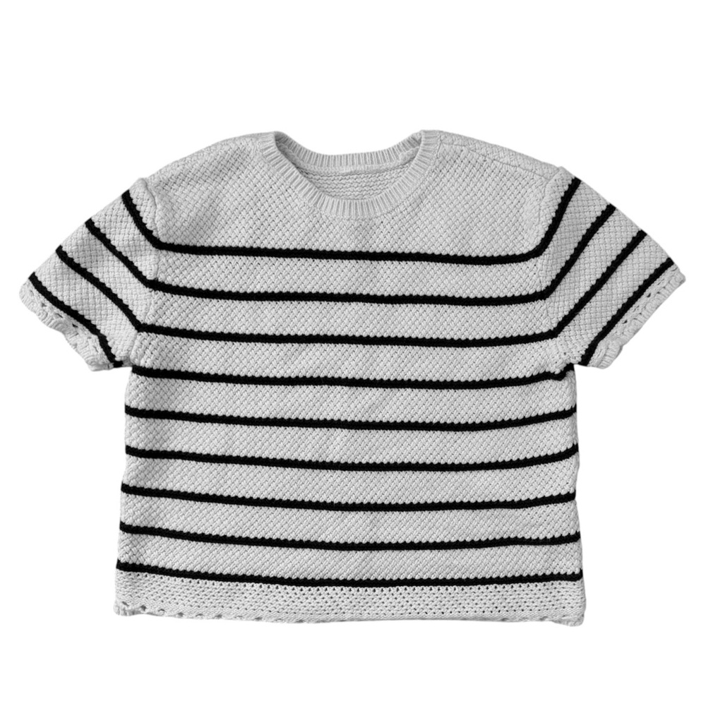 Abercrombie Kids | Striped Black and White Knit Short Sleeve Top, Girl’s 9/10